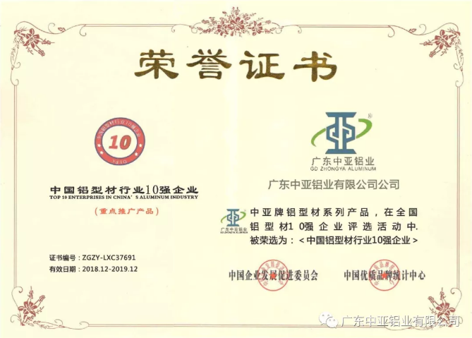 為“中國制造2025”加把勁！中亞鋁業(yè)榮獲“中國鋁型材行業(yè)10強(qiáng)企業(yè)”稱號(圖2)